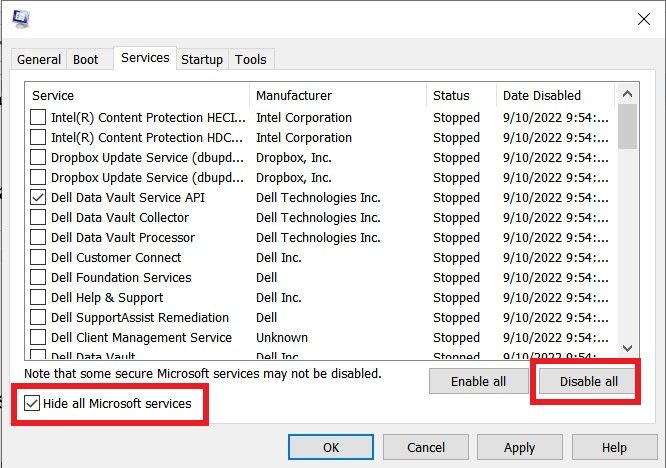 Disable System Services on Task Manager 