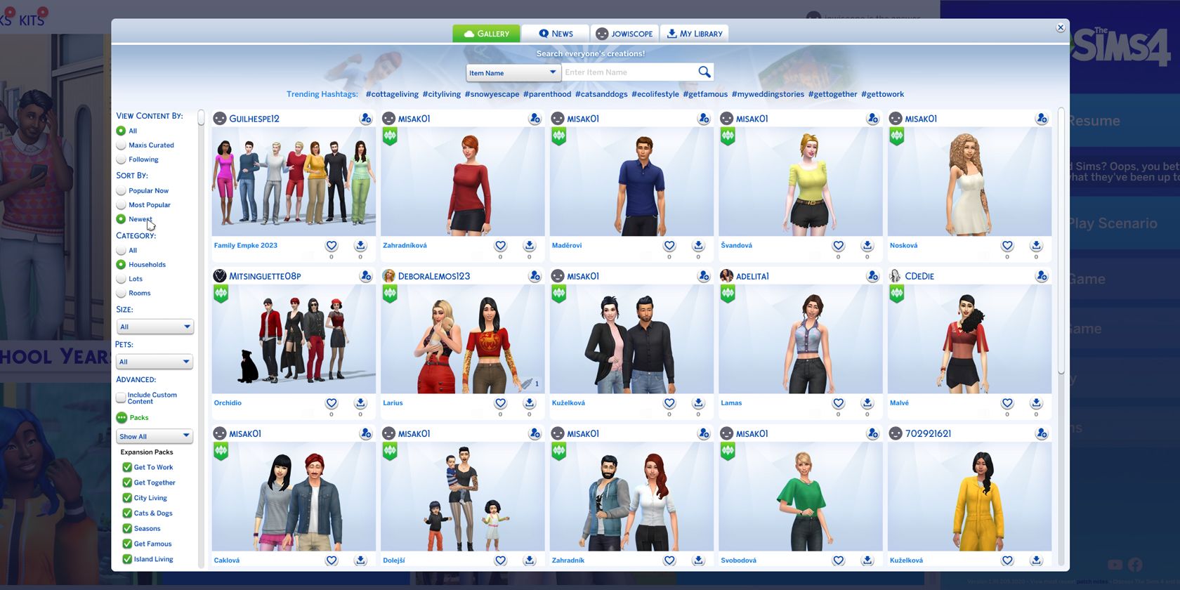 The Sims 4 Households in the Gallery