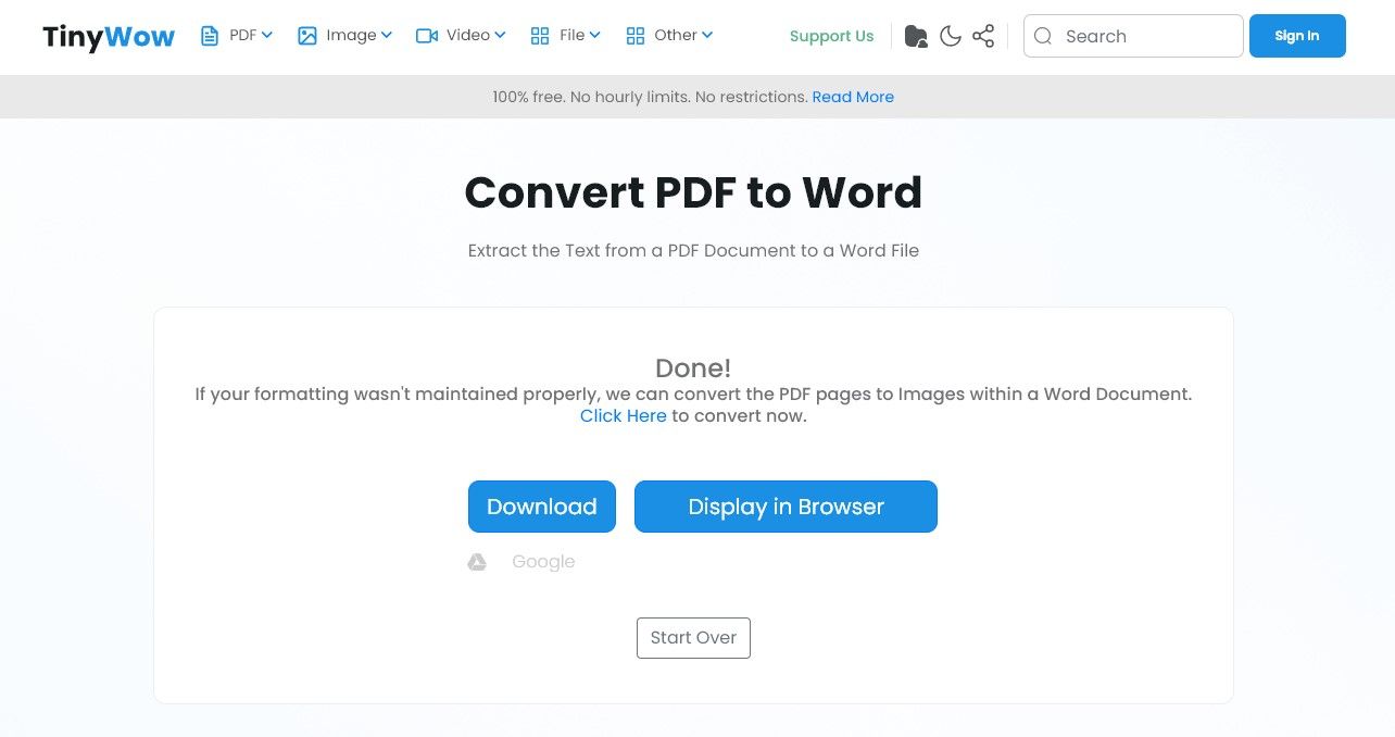 TinyWow PDF to Word