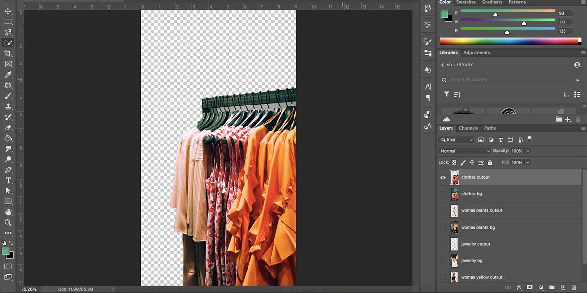Image on Photoshop with transparent background and multiple hidden layers.