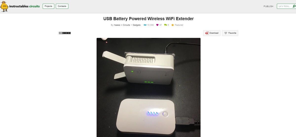 Screengrab of USB battery powered wireless WiFi extender project page