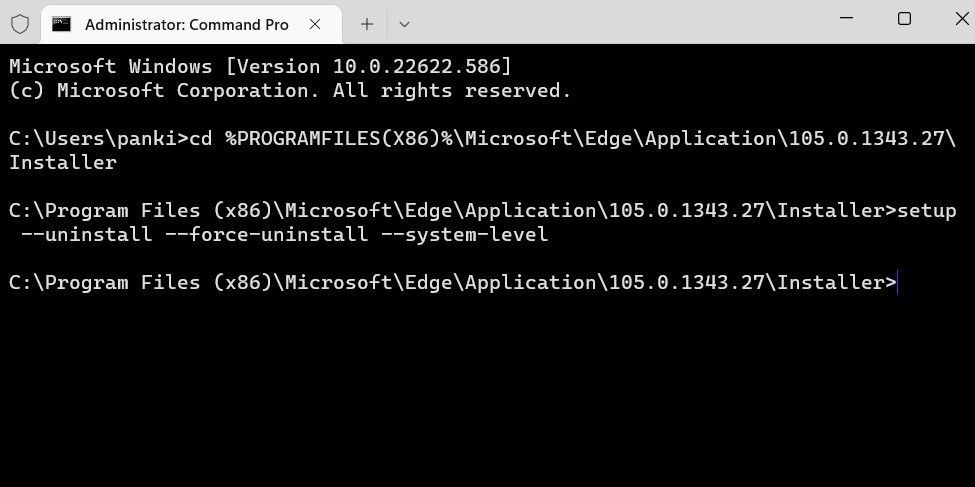 Uninstall Microsoft Edge Using Command Prompt