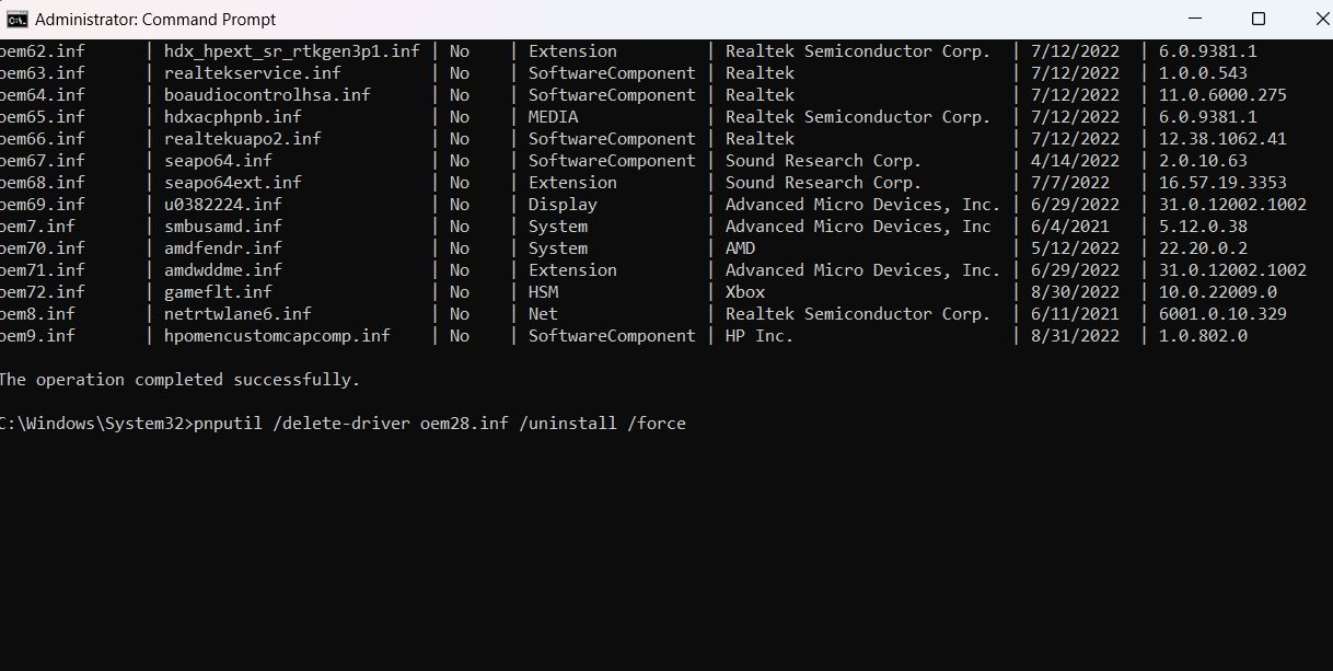 Uninstall driver command in command prompt