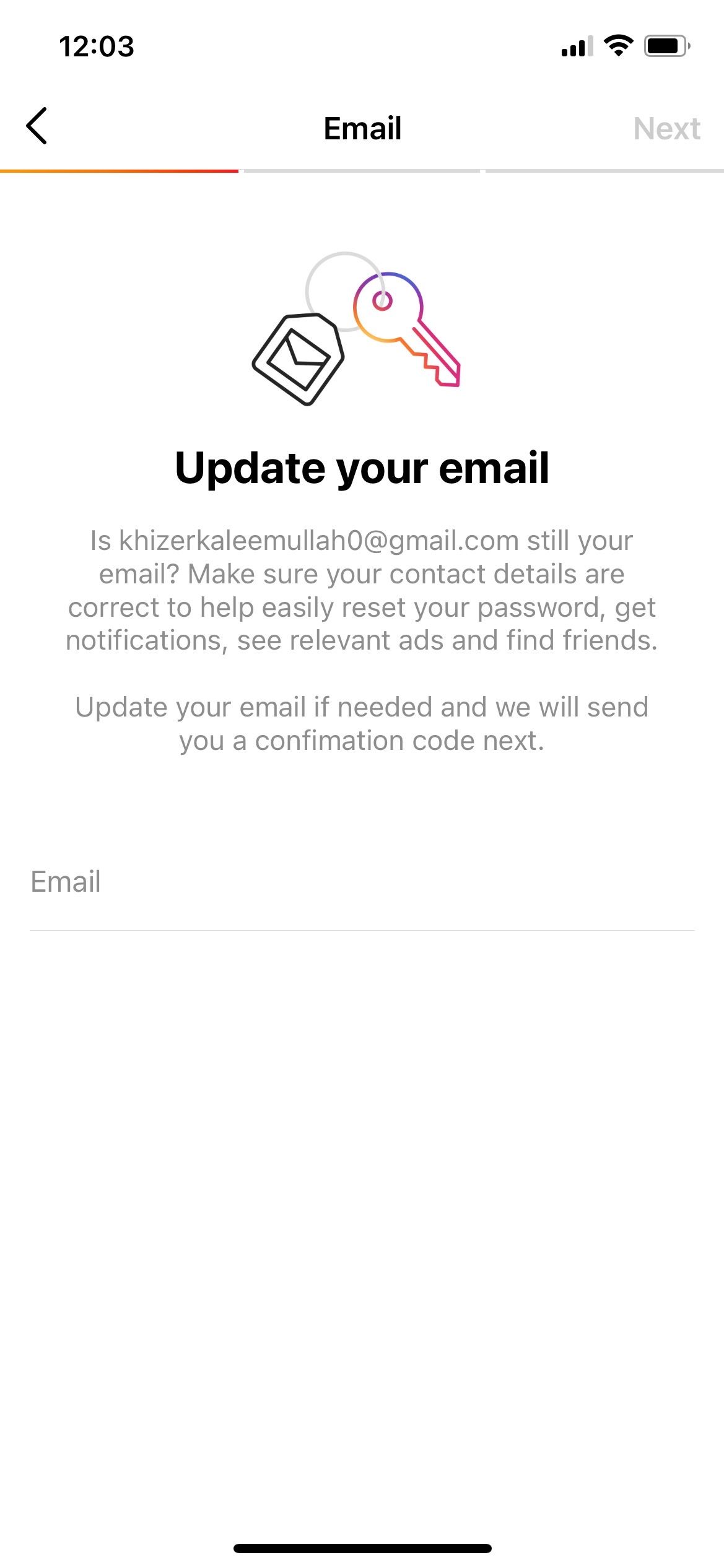 Update your email on Instagram