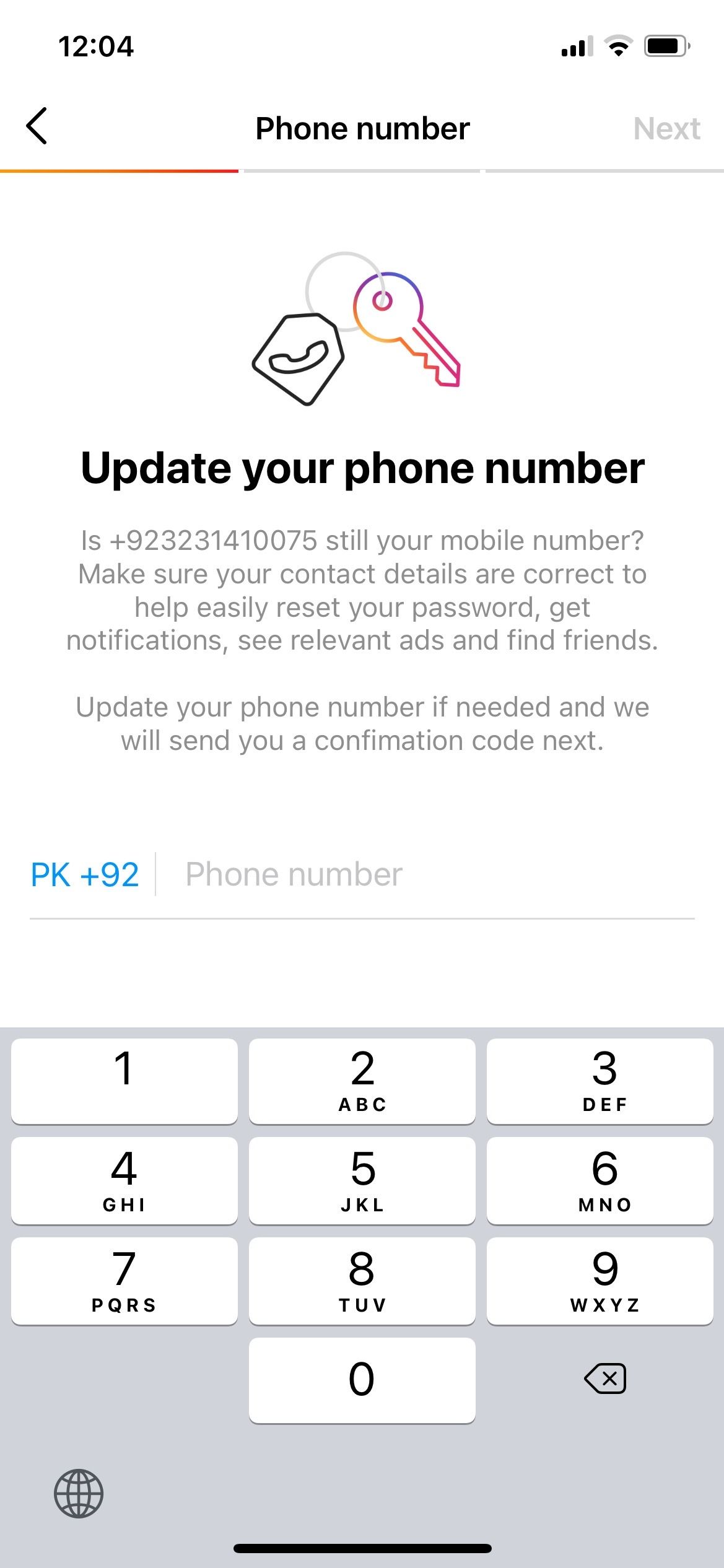 Update your phone number on Instagram