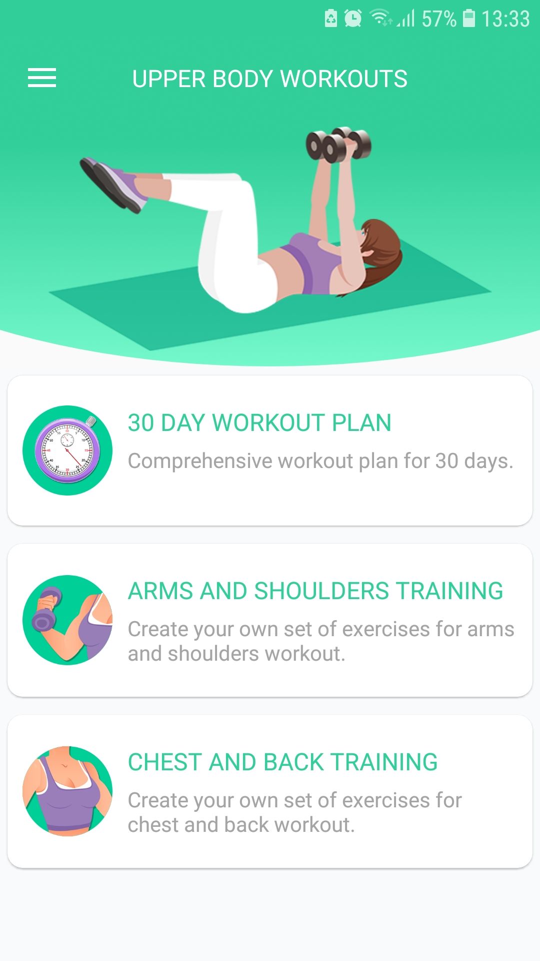 Upper Body Workouts mobile fitness app