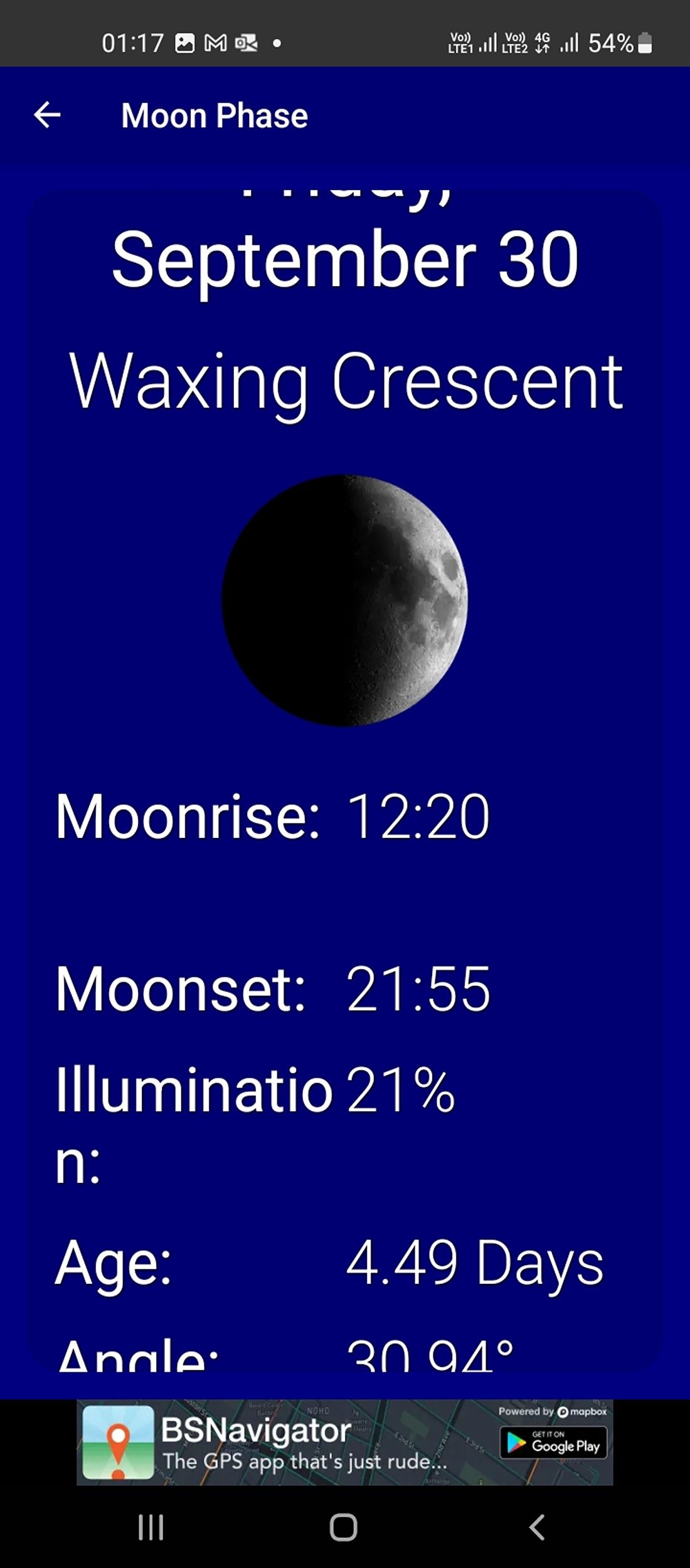 Moon rise in WTForecast