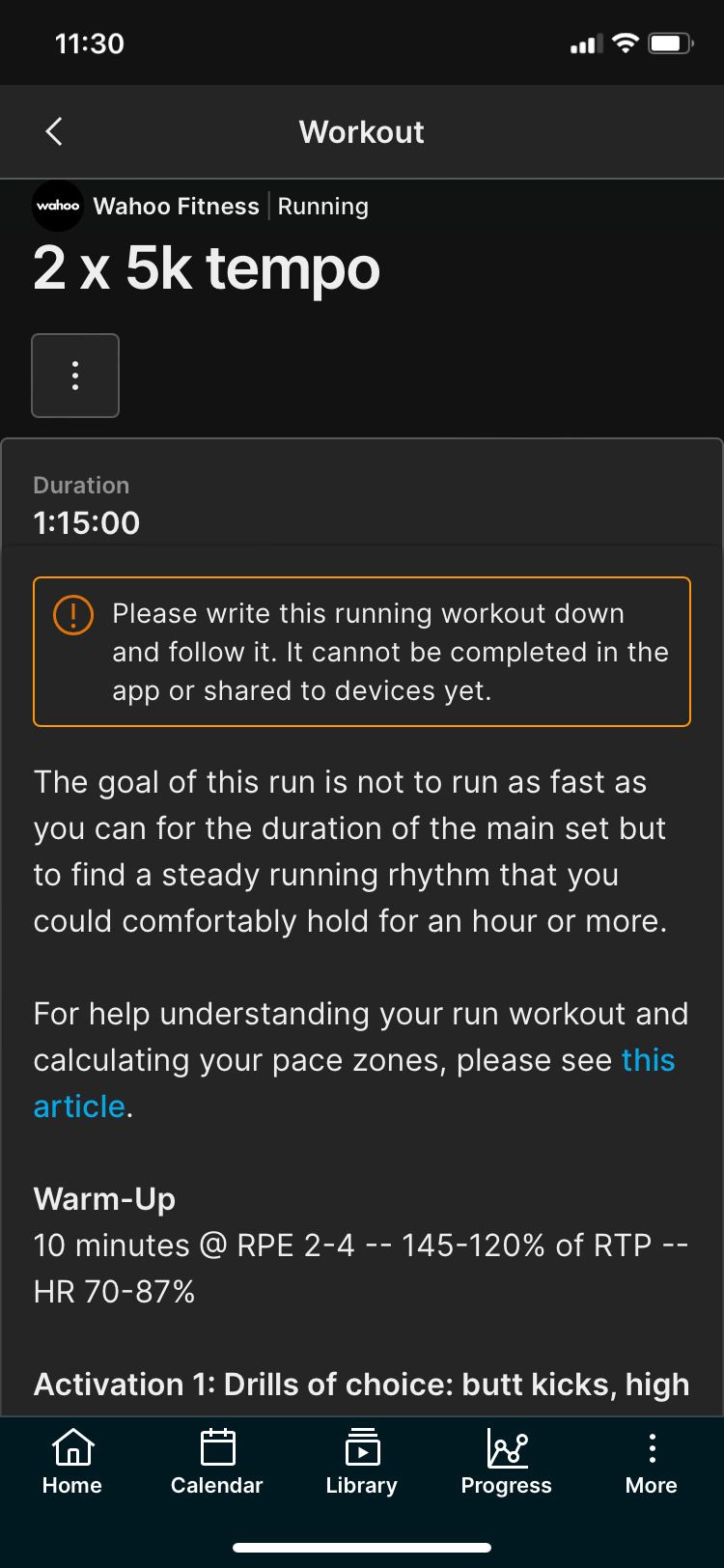Wahoo SYSTM app run workout