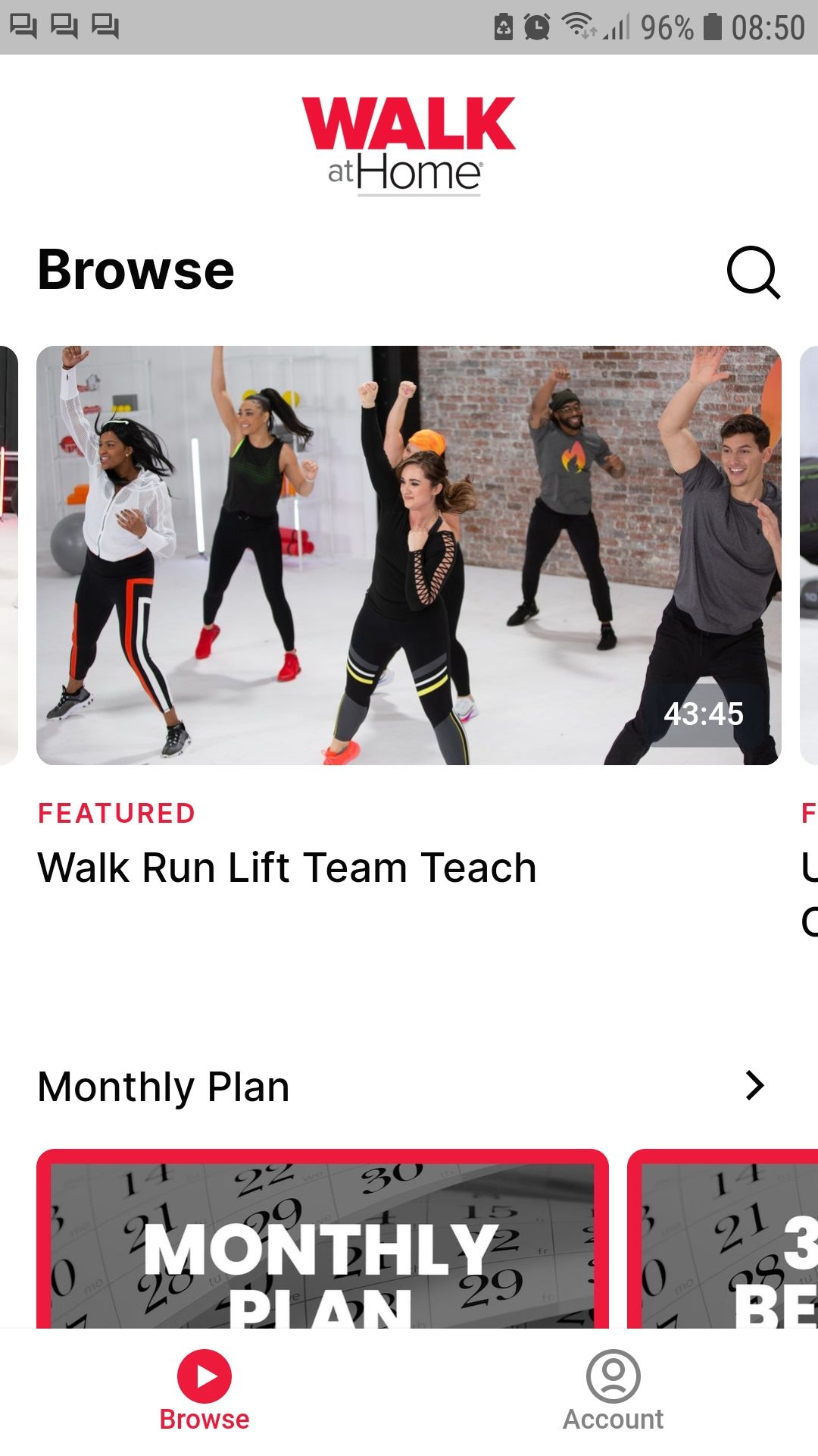 Walk At Home mobile workout app browse classes
