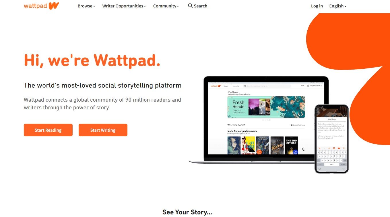 Wattpad homepage