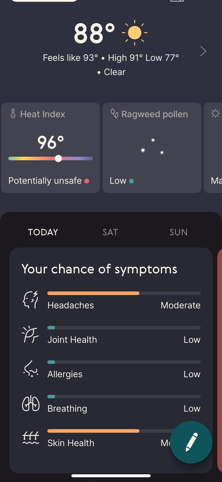 WeatherWell app home screen