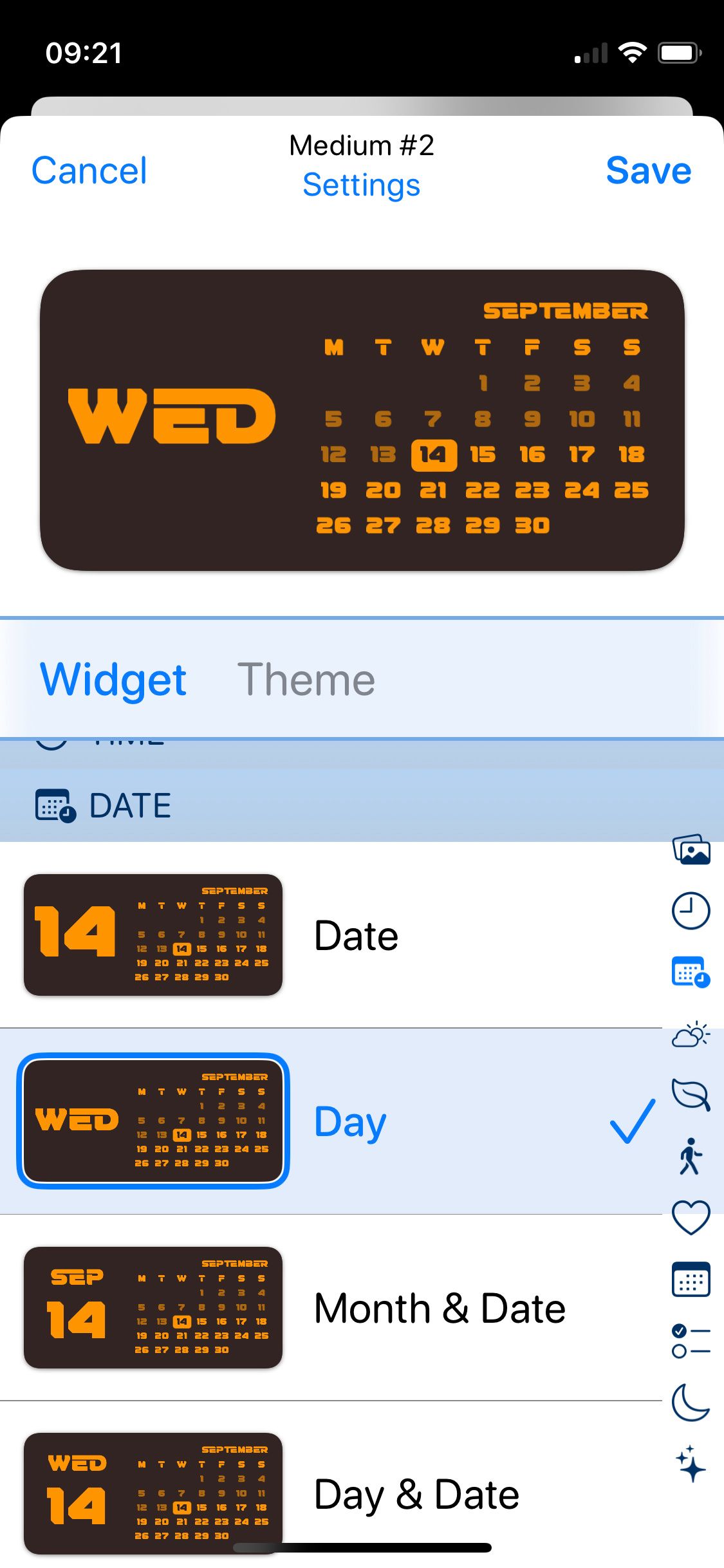 Widgetsmith widget options
