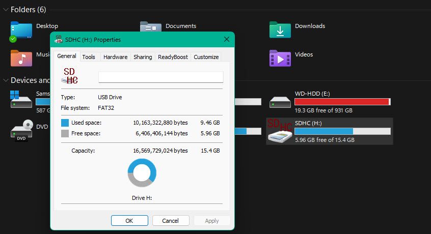 Windows SD Card Storage Info