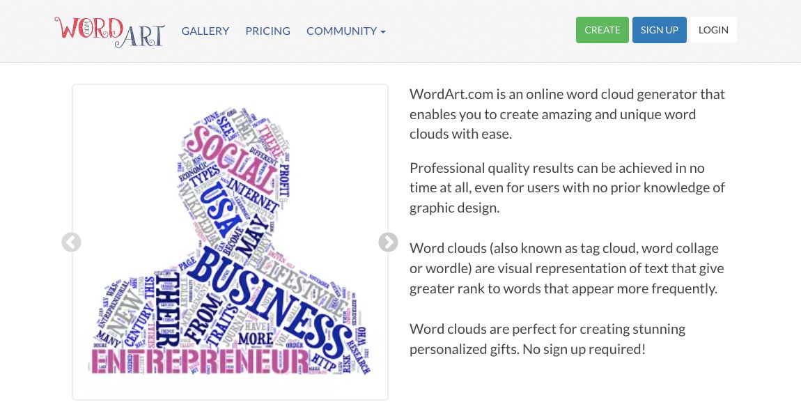 WordArt Homepage Screenshot