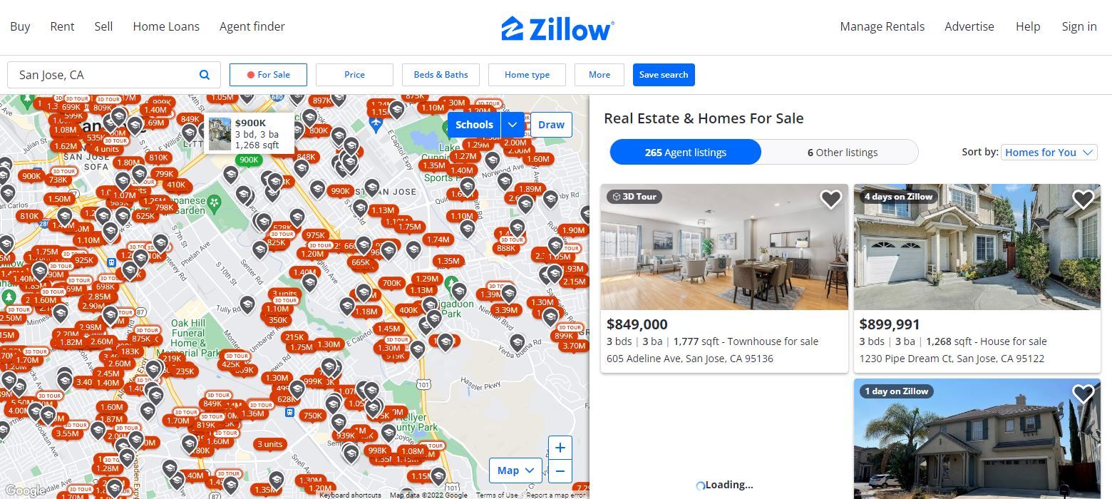 A Screenshot of Zillows Home Search
