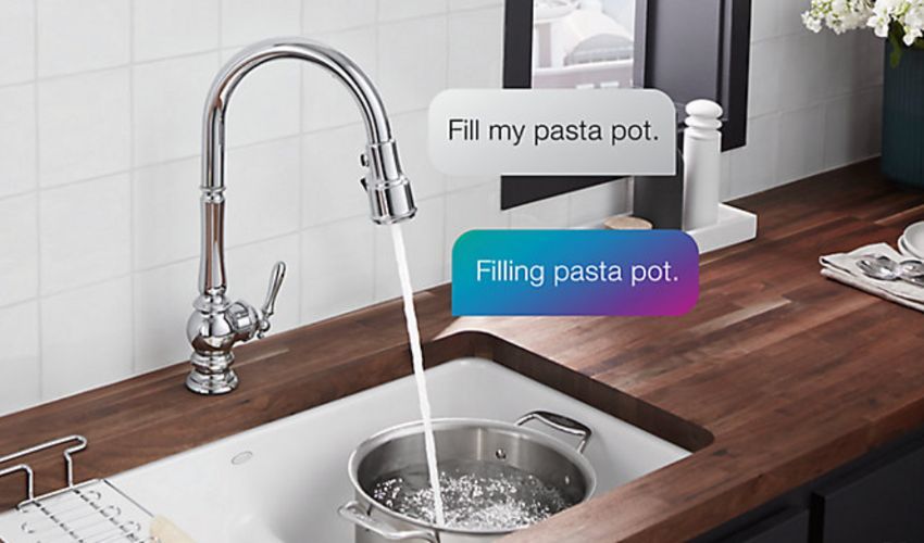 Artifacts kitchen faucet with Kohler Konnect and voice-activated technology