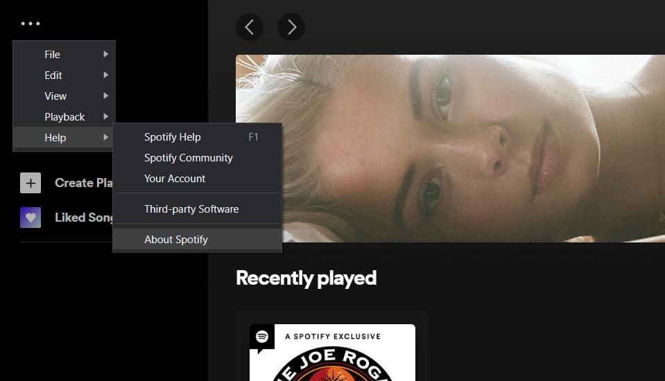 The About Spotify option 