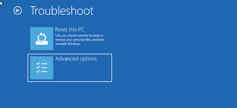 advanced options troubleshoot windows recovery environment