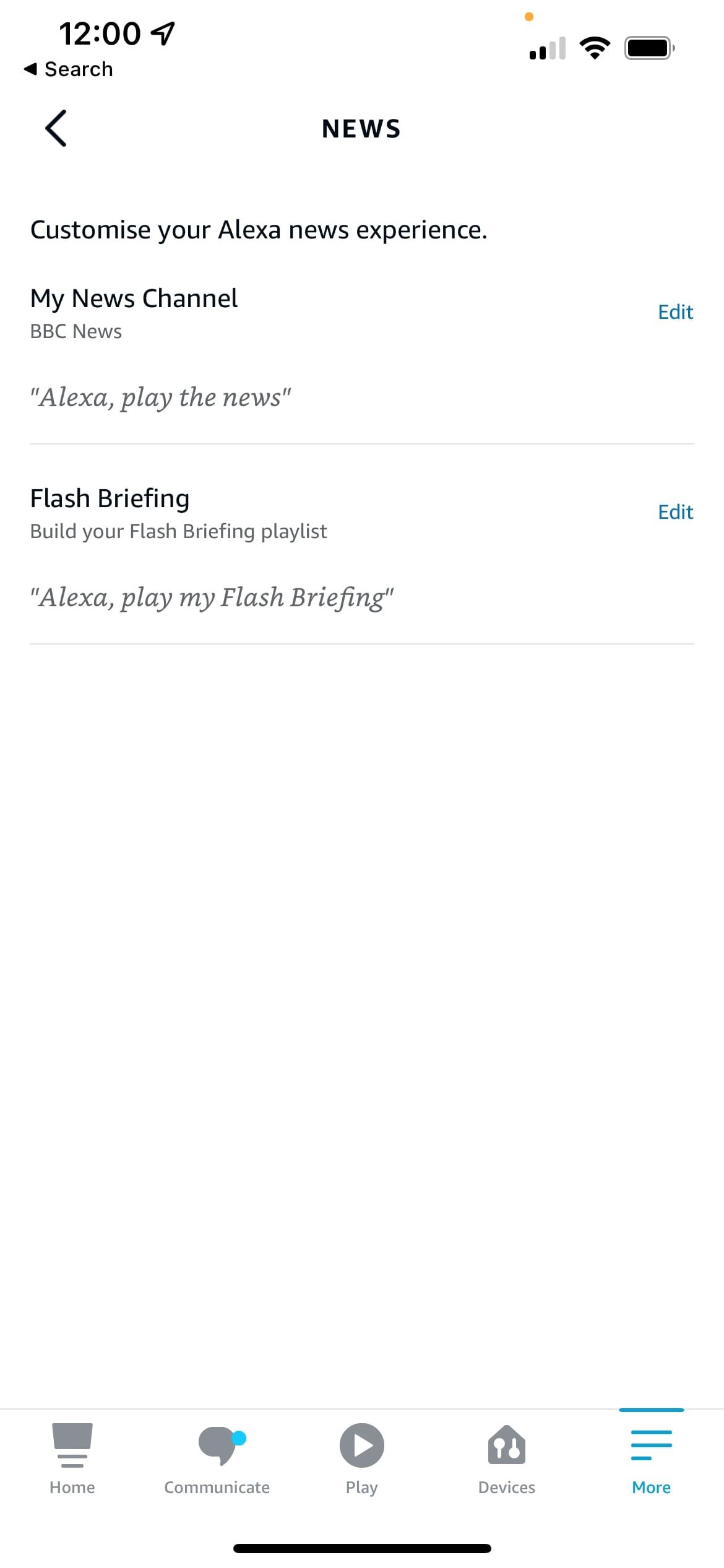 Alexa Flash Briefing page
