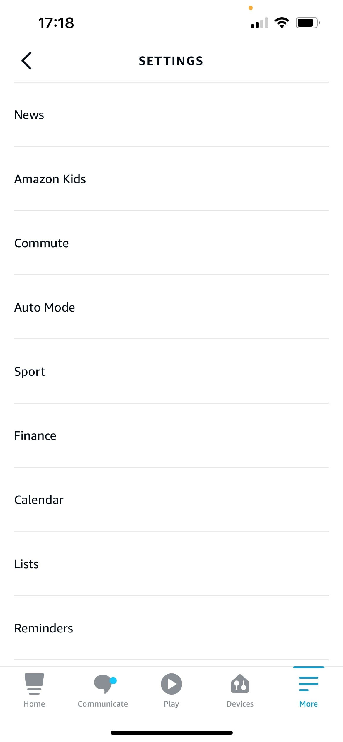 Alexa settings page