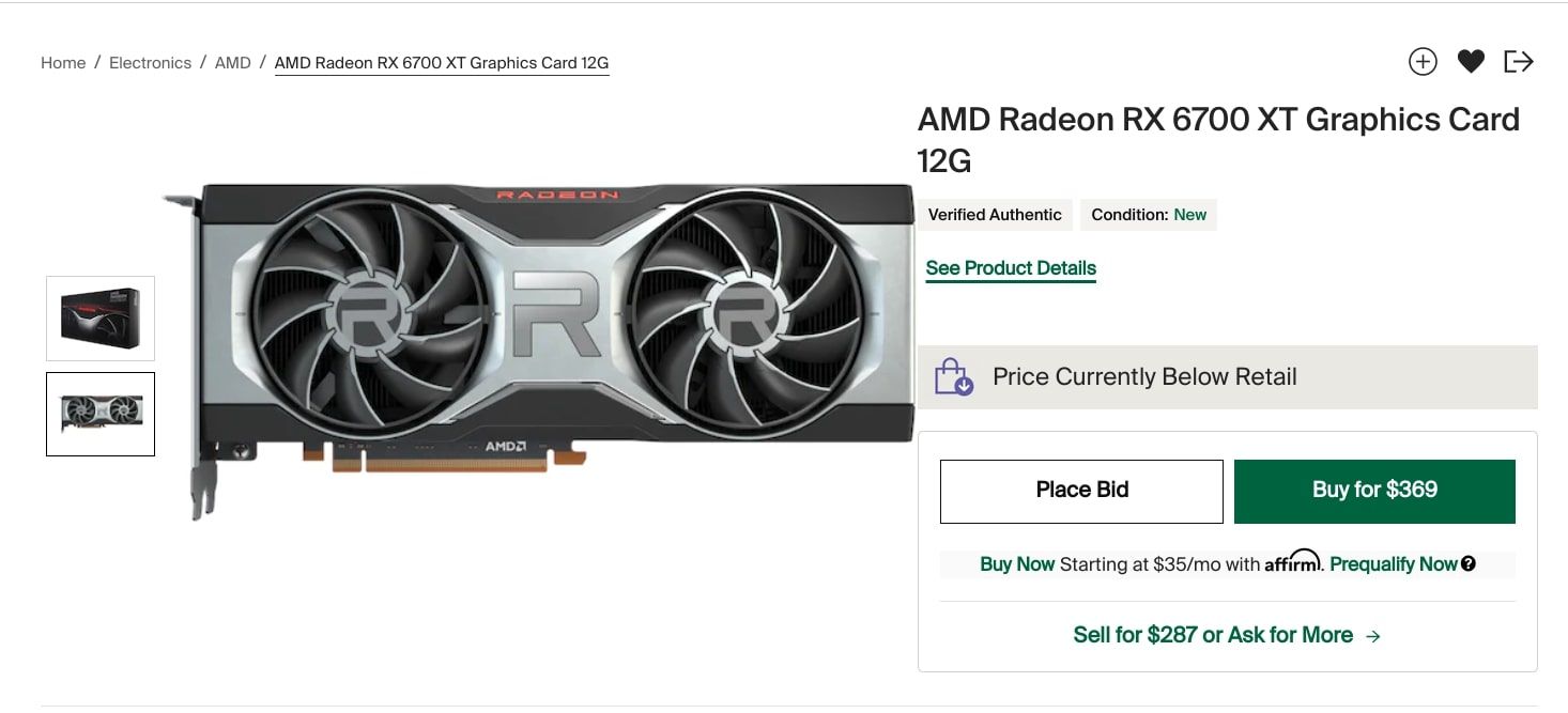 stockx amd radeon product page screenshot
