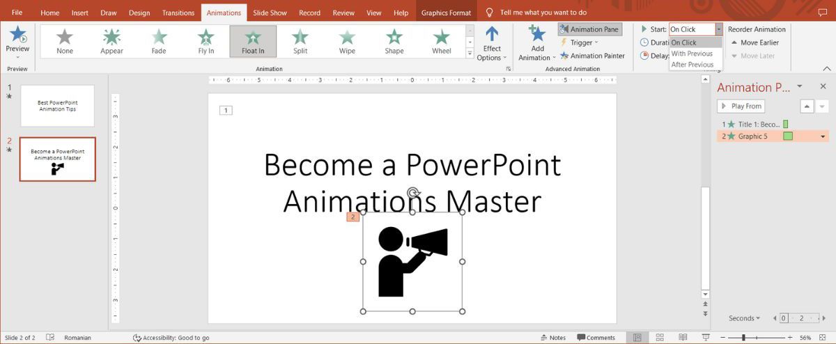 PowerPoint animations settings