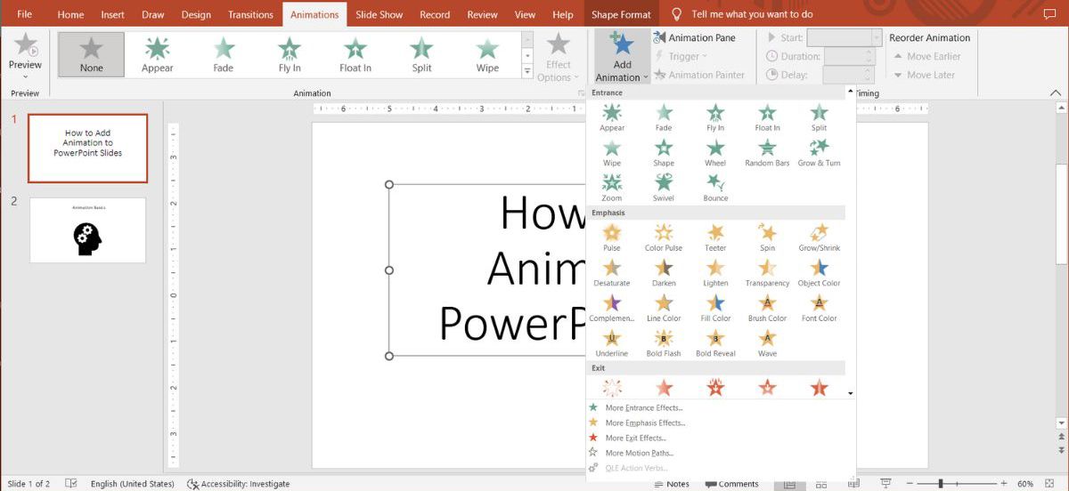 PowerPoint animation types