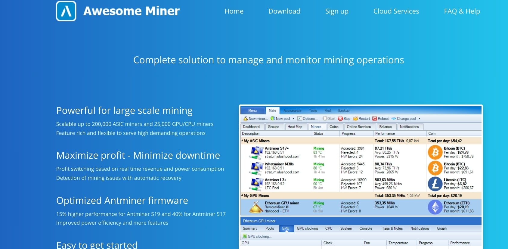 awesome miner website homepage screenshot