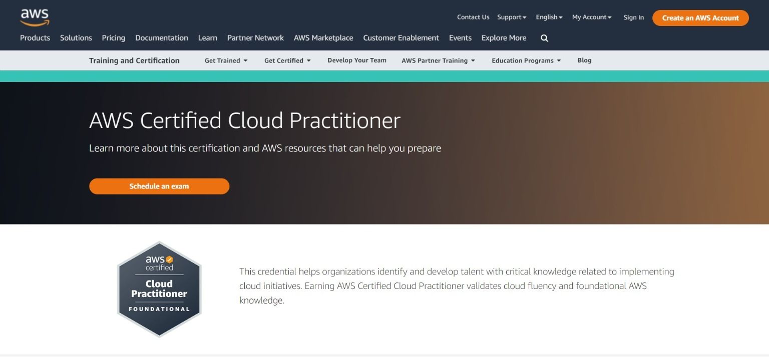 AWS Certified Cloud Practitioner page