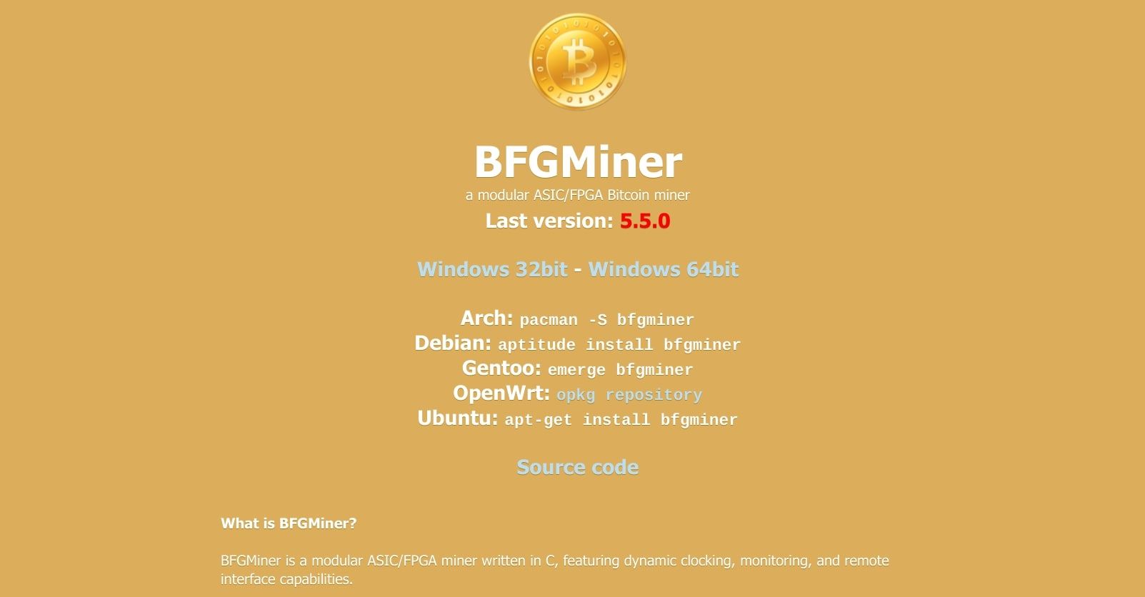 bfg miner homepage screenshot