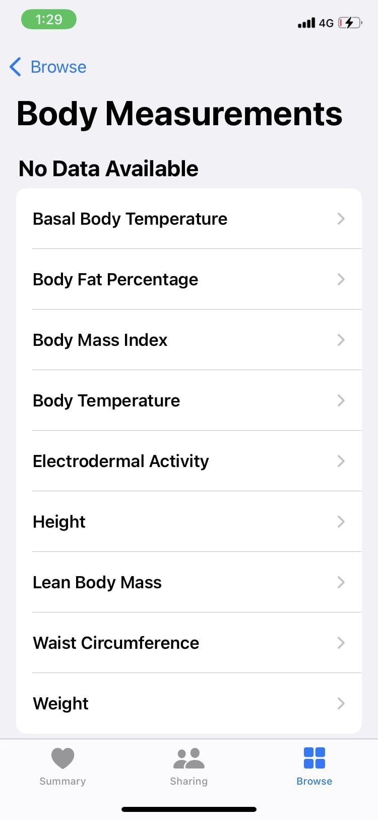 body measurements Apple Health app