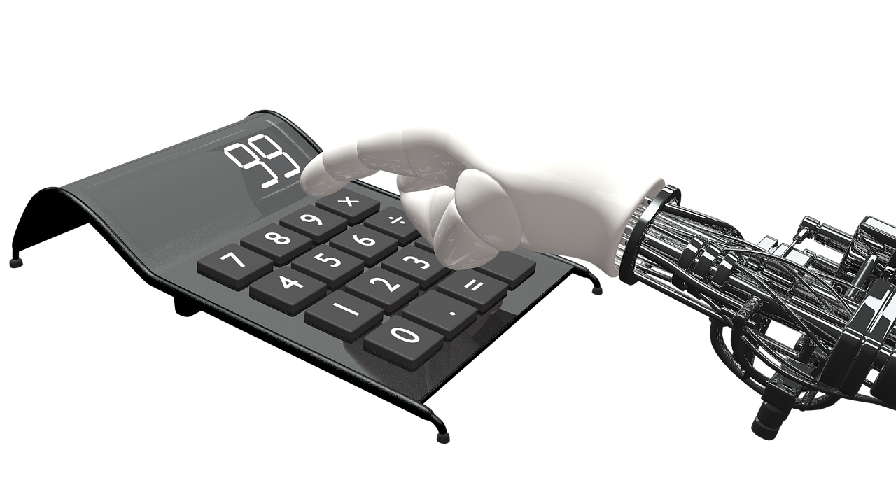 Robotic hand using a black calculator