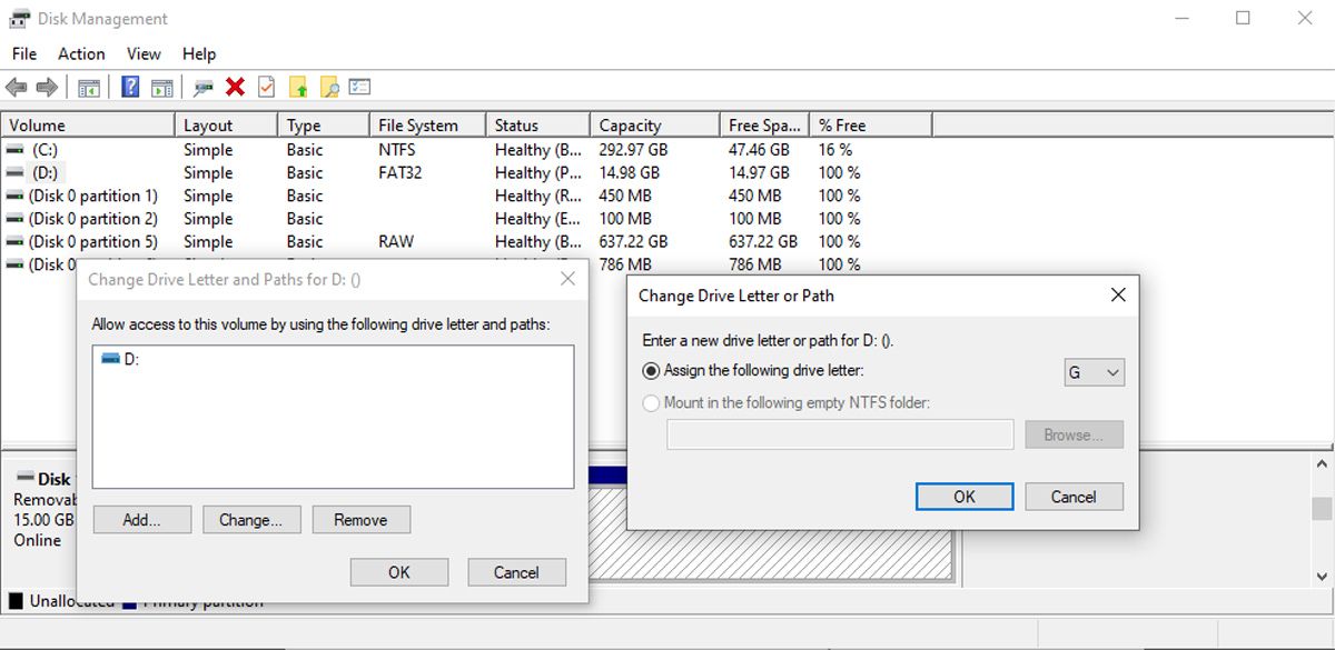 Change drive letter in Windows 10