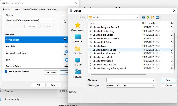 Mouse pointer options in Windows 11