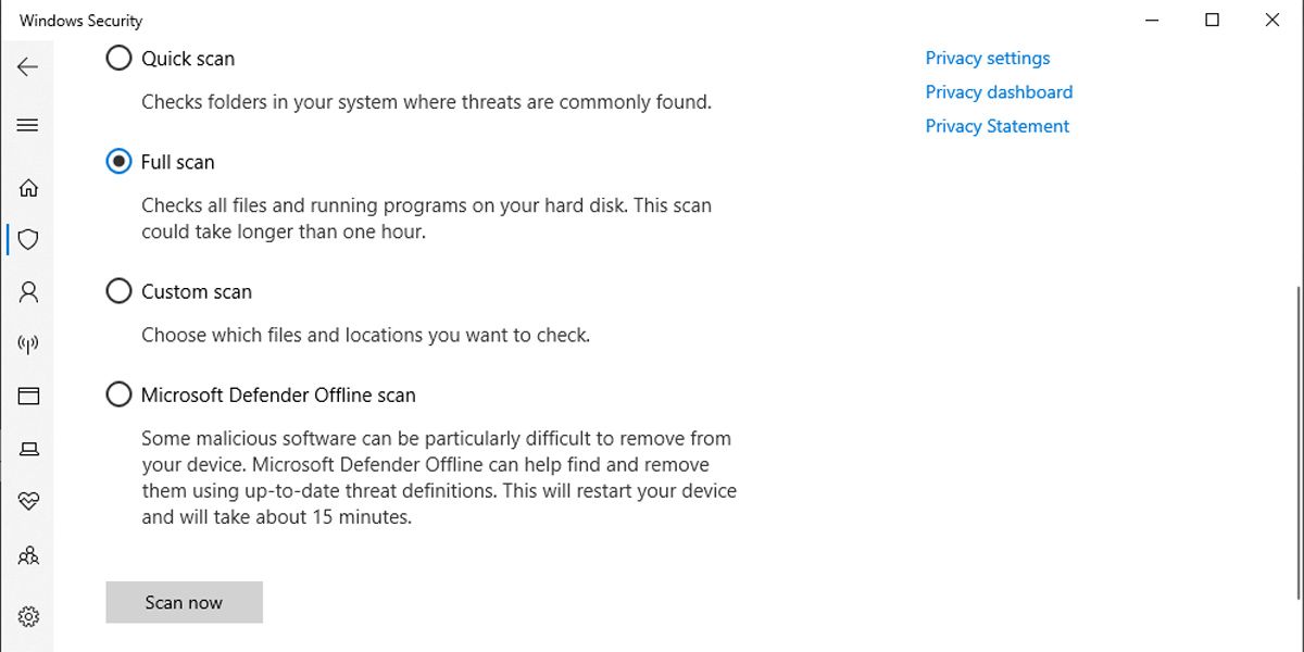 Check for malware in Windows 10