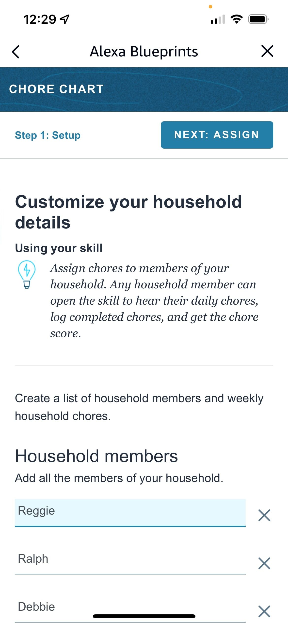Chore Chart Blueprint creation page