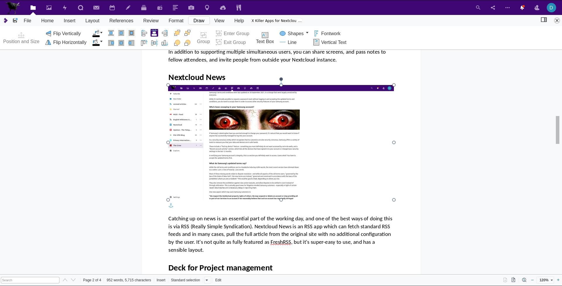 collabora online app nextcloud with an open document and scary eyes