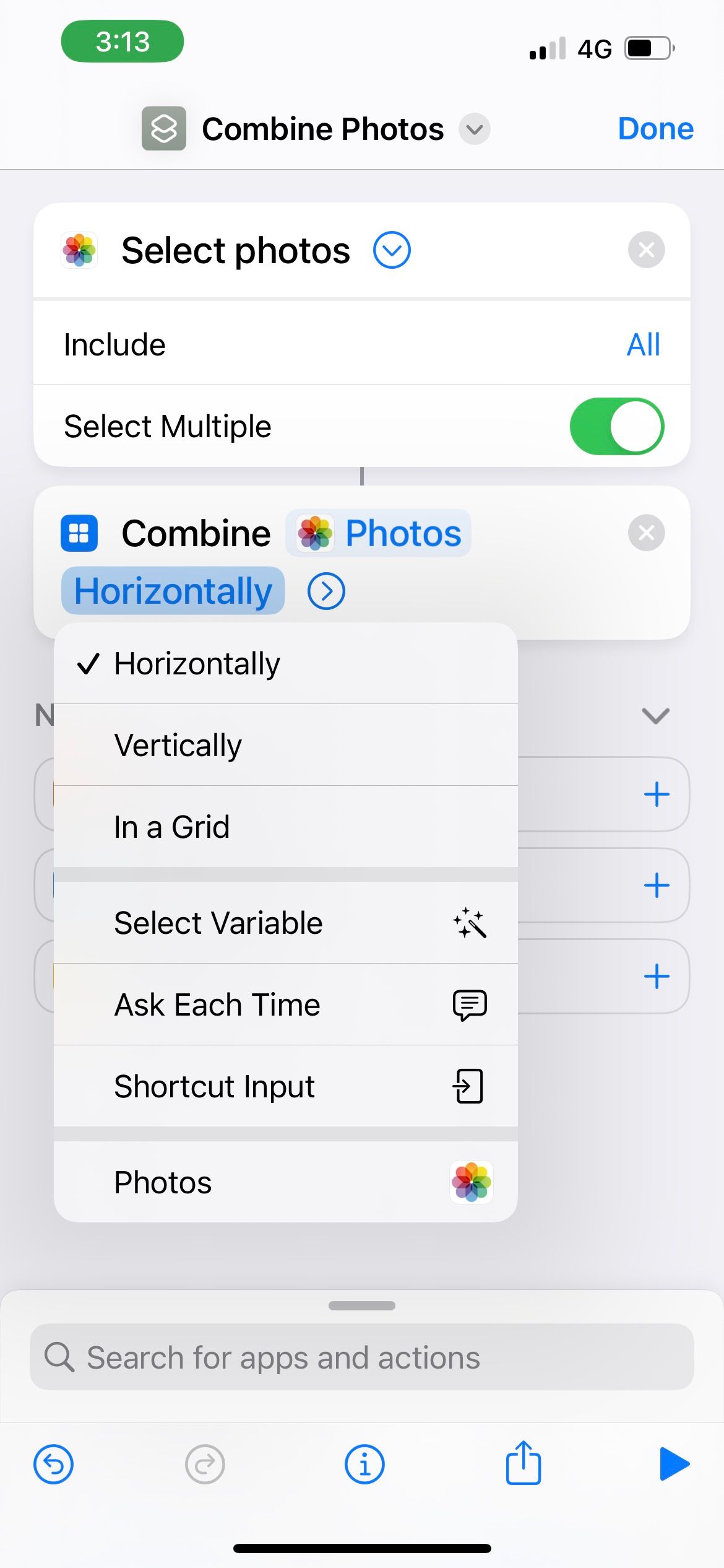 combine photos horizontally or vertically using iphone shortcuts