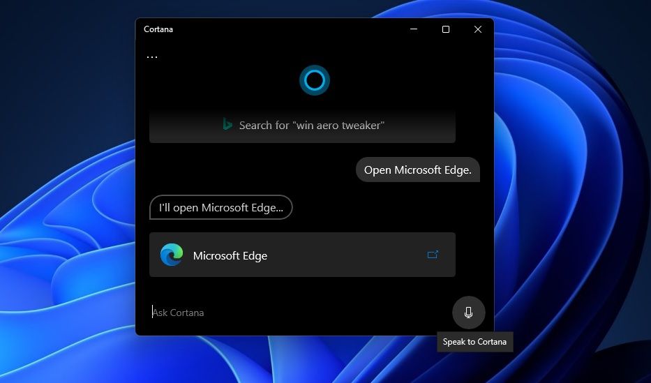 The Speak to Cortana button 