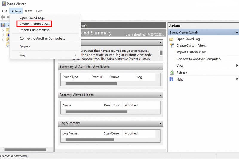 Create a custom view in the Event viewer