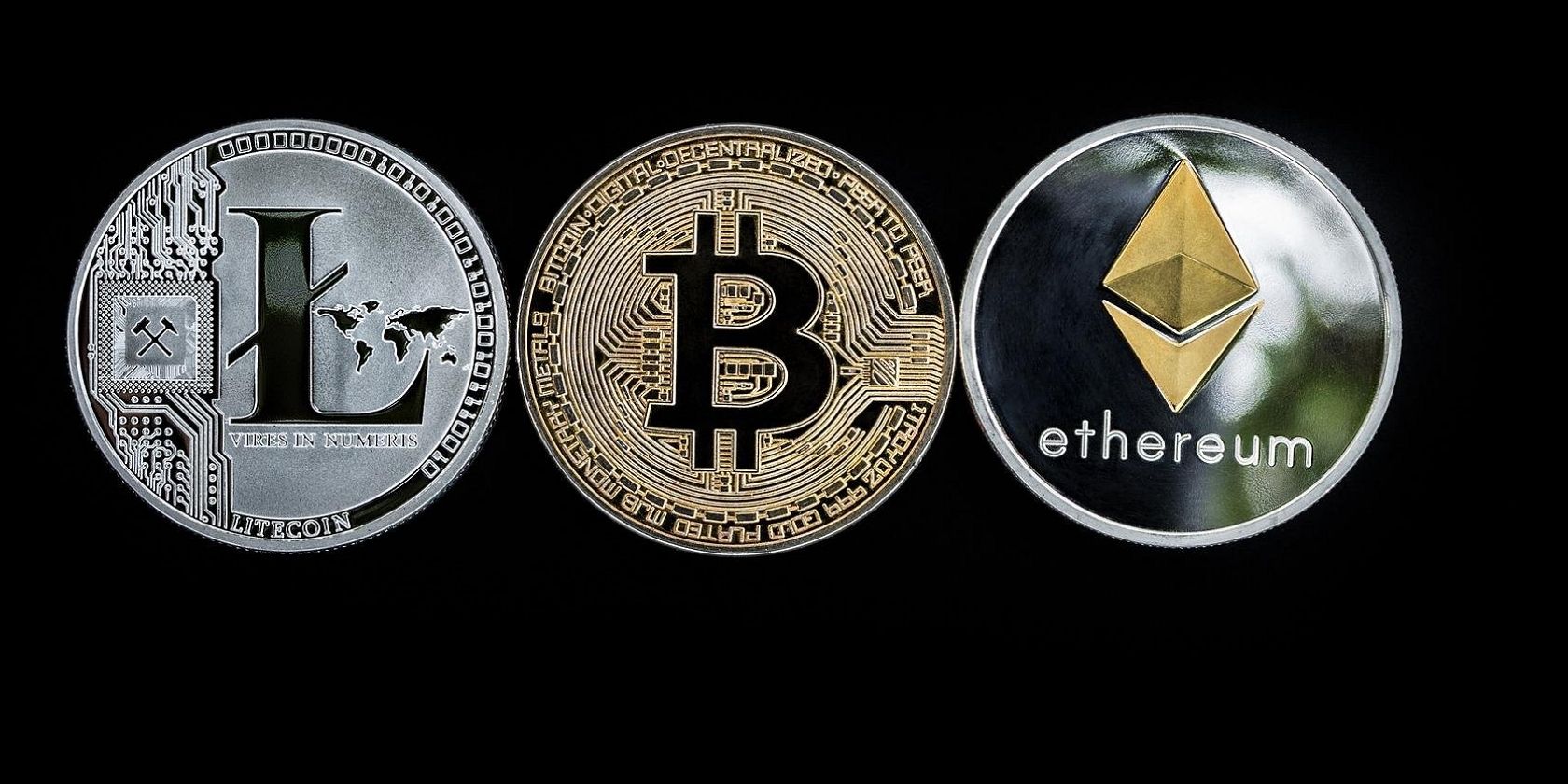a picture showing litecoin bitcoin and ethereum