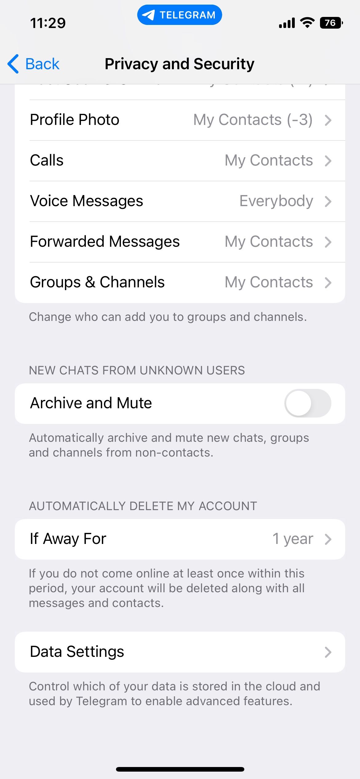 گزینه Data Settings را انتخاب کنید