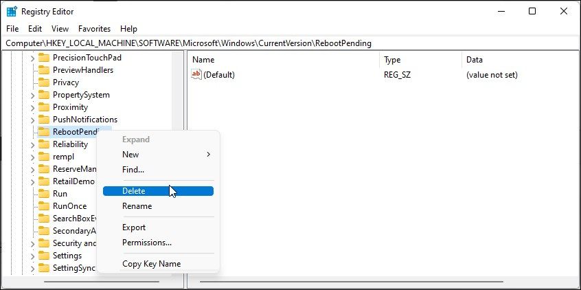 delete reboot pending registry key windows registry