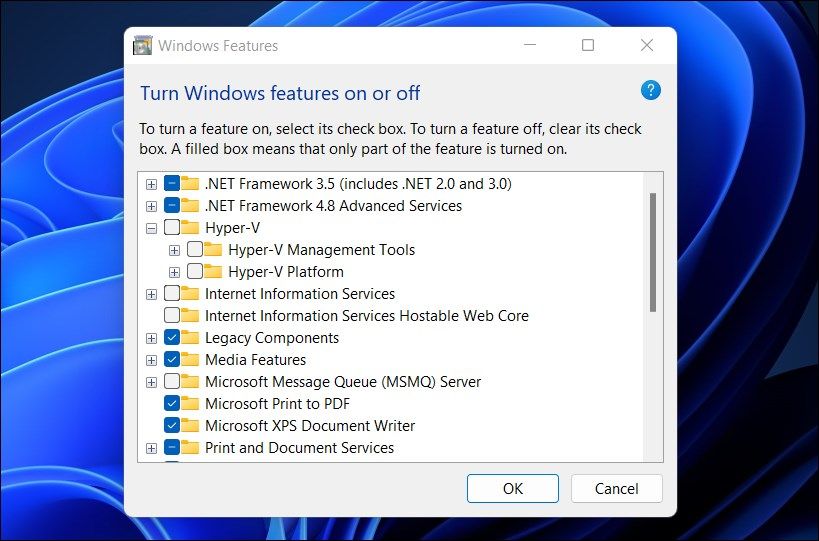 desativar recursos do Windows Hyper V 11