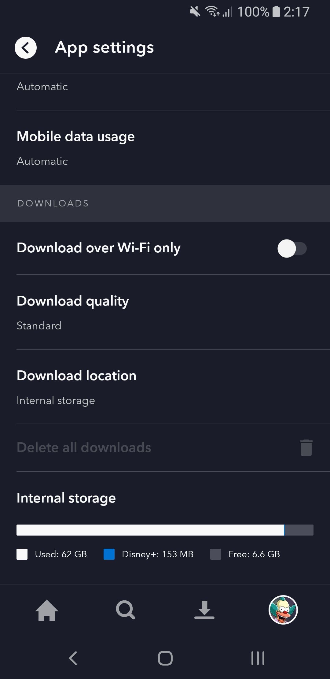 disney+ app settings downloads mobile