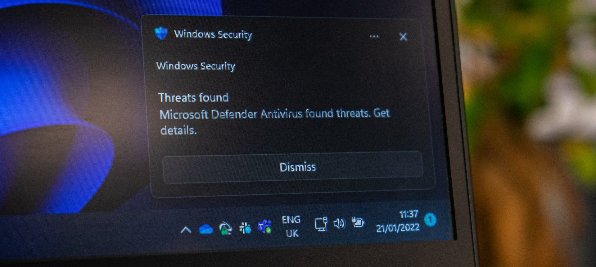 Photo of a notification from Microsoft Defender