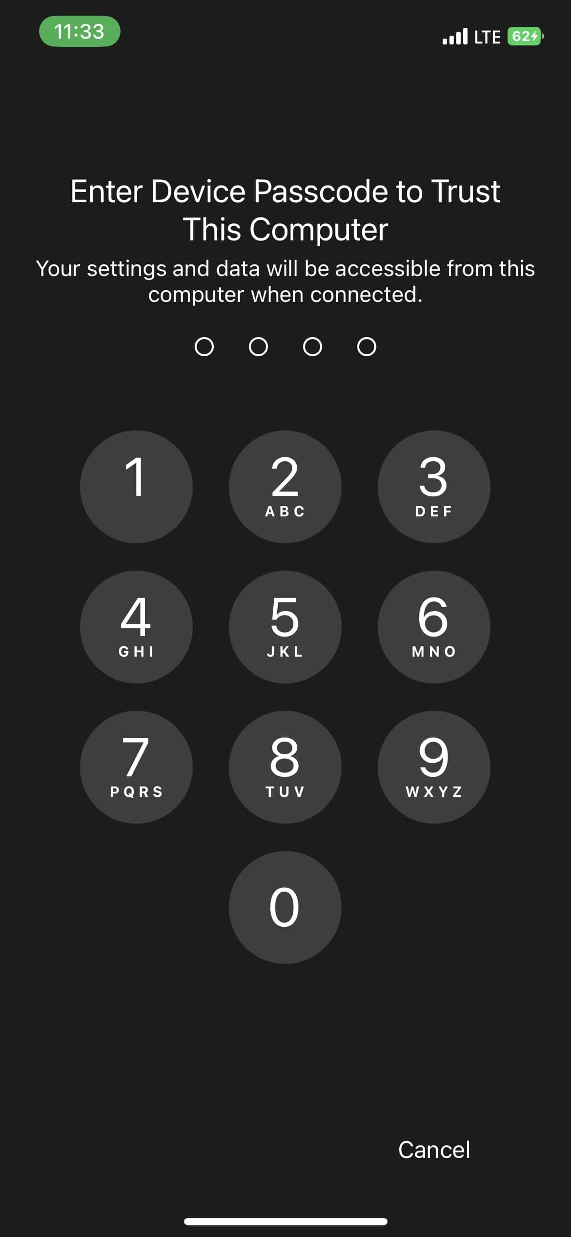 Enter Passcode on iPhone to Trust the Computer