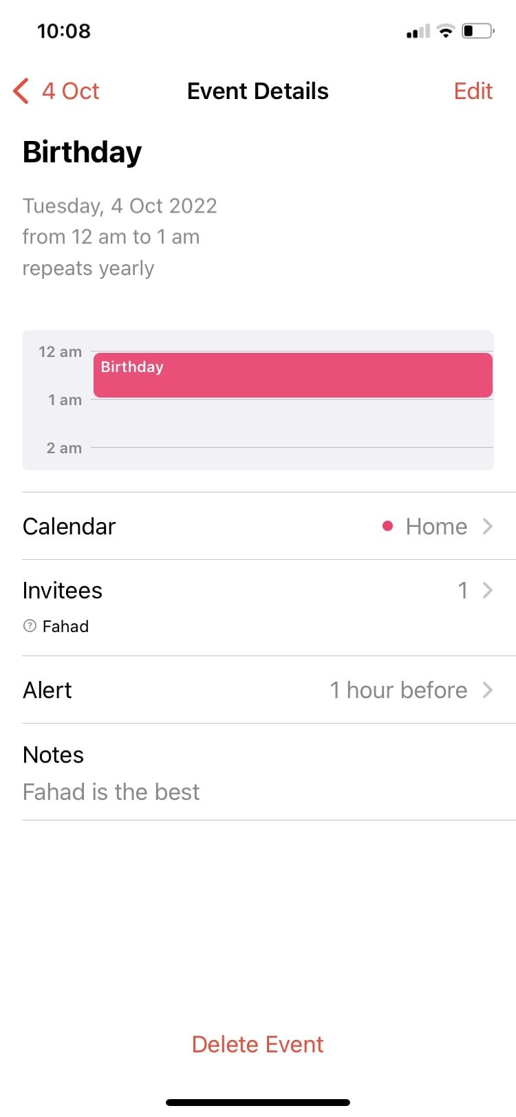 event details in the Calendar app