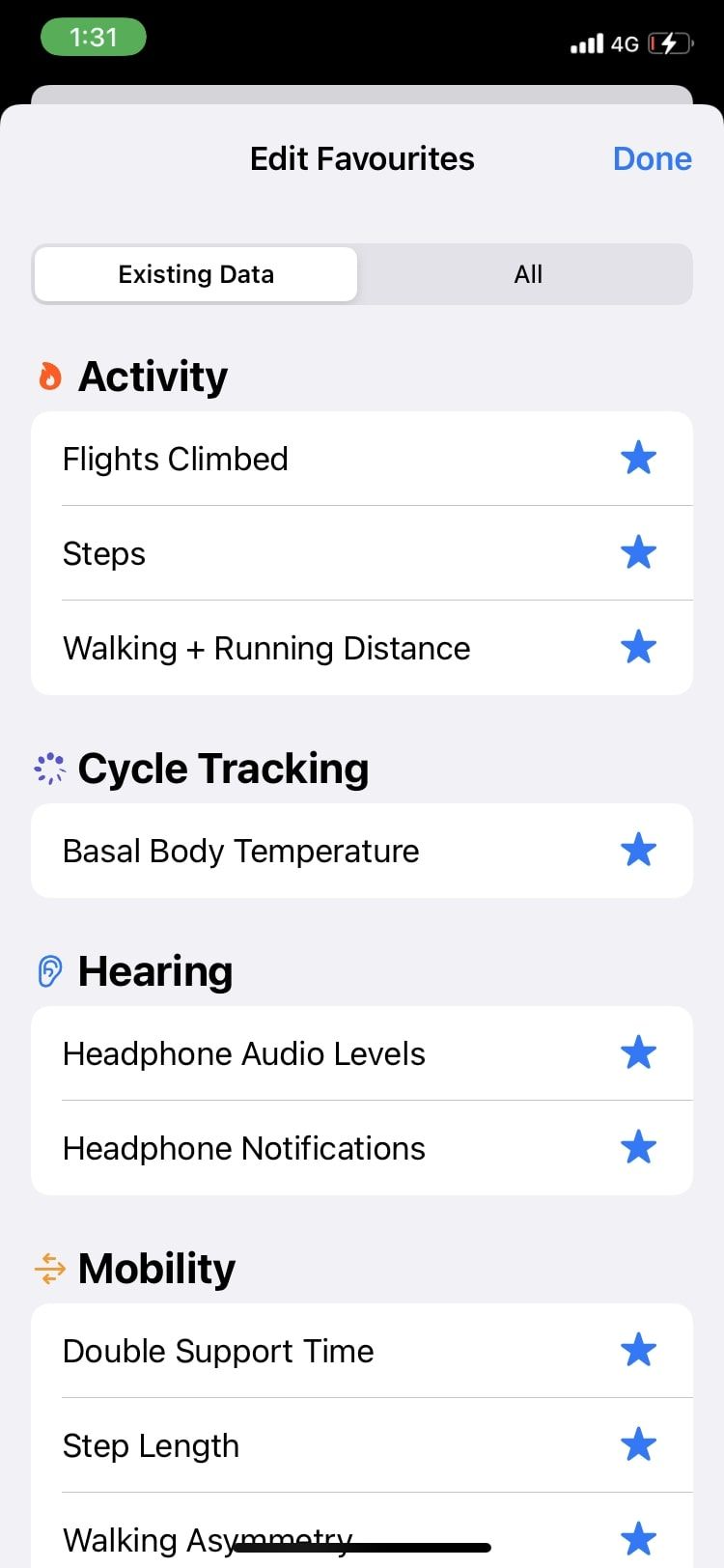 favorites added Apple Health app