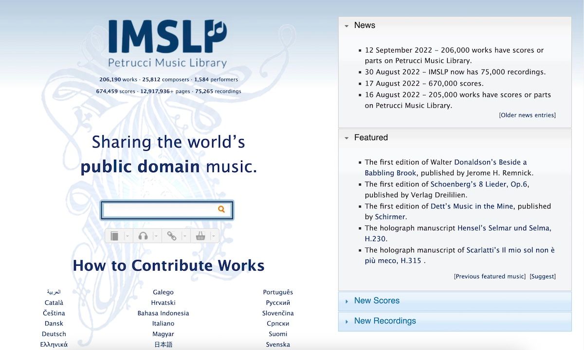 Screenshot of the IMSLP free sheet music website.